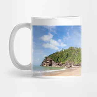 Exotic sand beach and cliffs with forest Mug